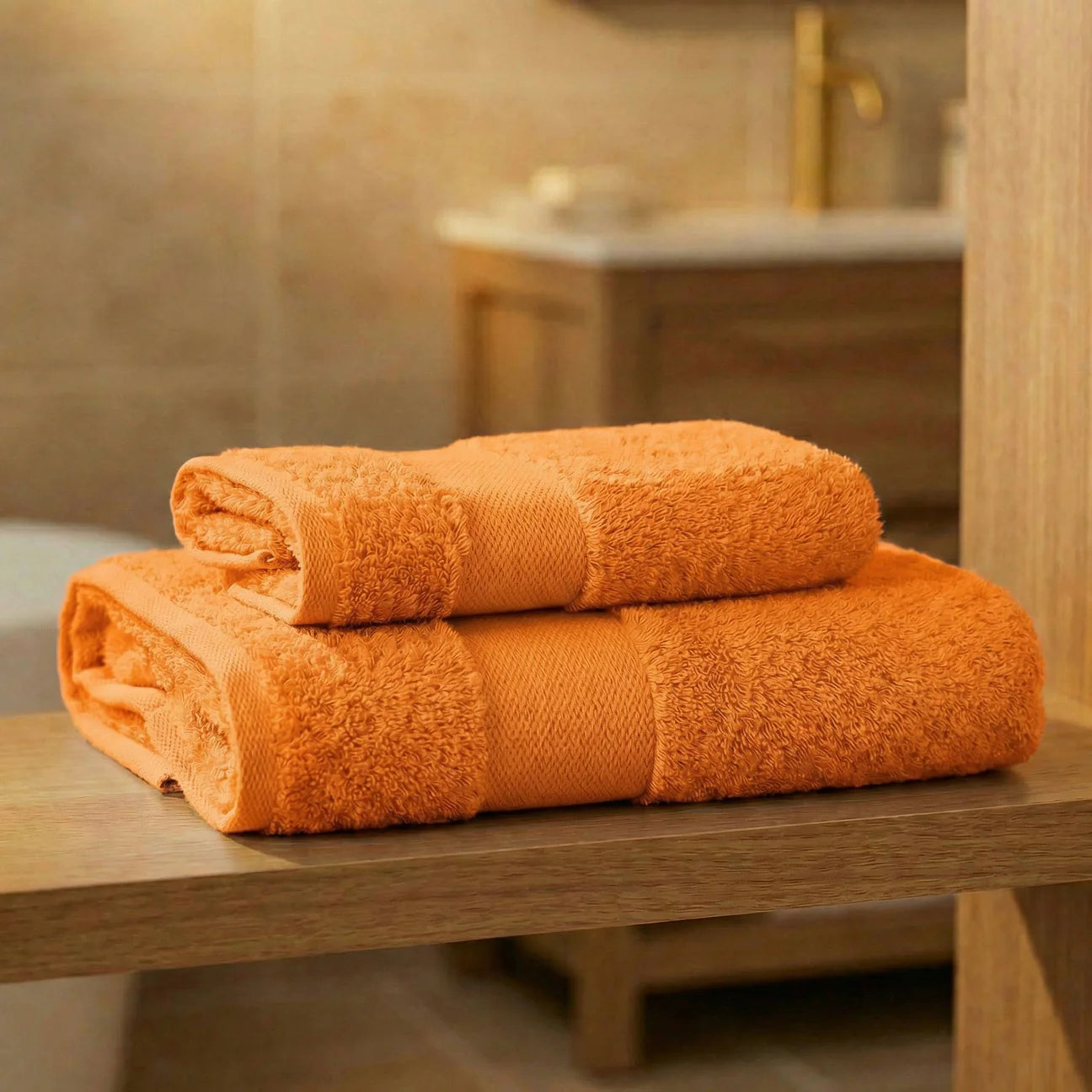Coppia Asciugamani Viso e Ospite Daltex Dubai In Spugna 500gr 100% Cotone ARANCIO